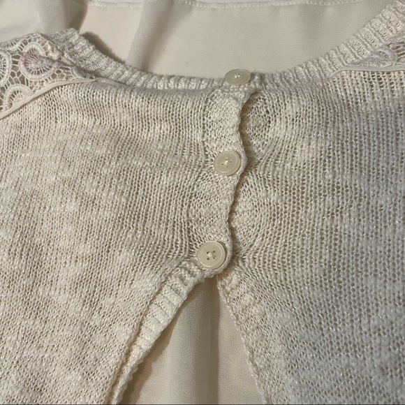 Lucky Brand Ivory Lace Chiffon Split Back Sweater Eyelet Medium - Picture 6 of 8